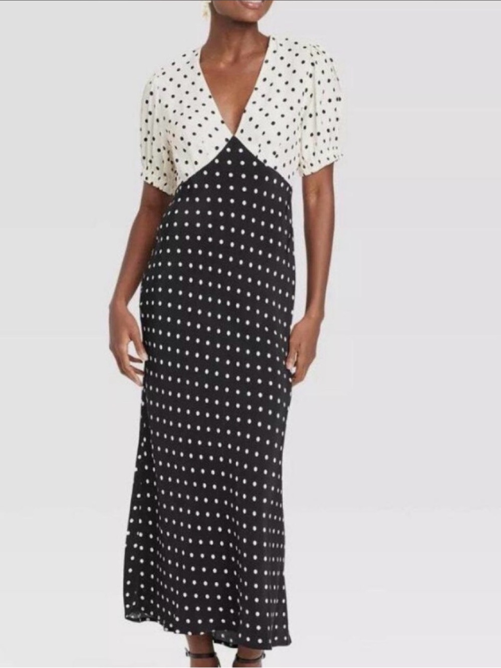 A New Day Polka Dot V-Neck Maxi Dress in Black and White
